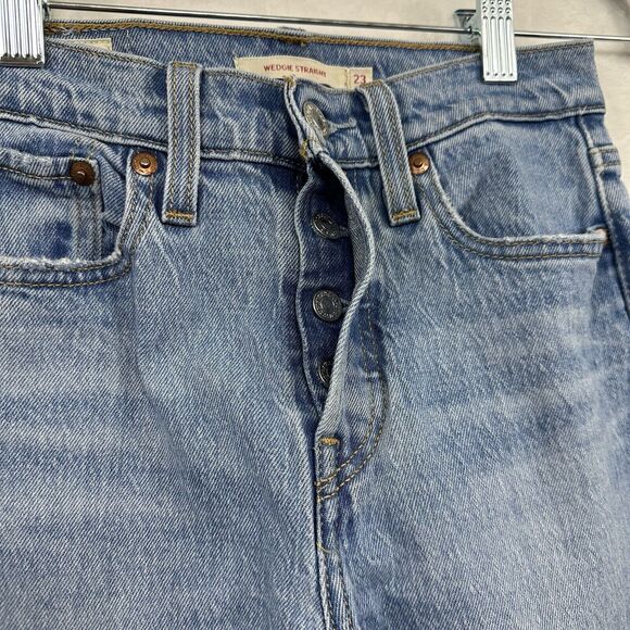 Levis Wedgie Straight Big E Jeans Womens 23 Mid-Rise Distressed Button-Fly Denim - Picture 4 of 16